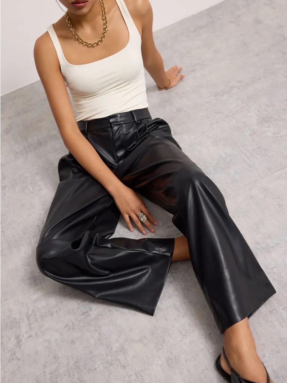 LOVE BONITO Wide-Leg Faux Leather Pants in Black